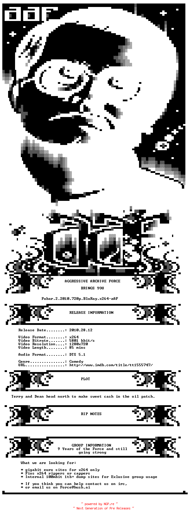 NFO for the release Fubar.2.2010.720p.BluRay.x264-aAF by aAF