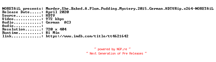 NFO for the release Murder.She.Baked.A.Plum.Pudding.Mystery.2015.German.HDTVRip.x264-NORETAiL by NORETAiL