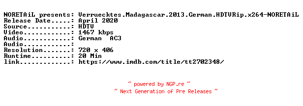NFO for the release Verruecktes.Madagascar.2013.German.HDTVRip.x264-NORETAiL by NORETAiL
