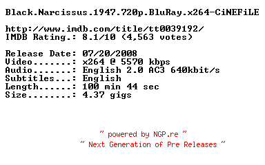 NFO for the release Black.Narcissus.1947.720p.BluRay.x264-CiNEFiLE by CiNEFiLE