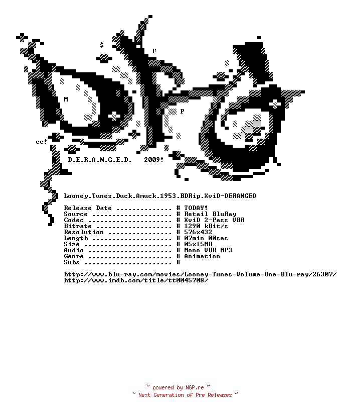 NFO for the release Looney.Tunes.Duck.Amuck.1953.BDRip.XviD-DERANGED by DERANGED