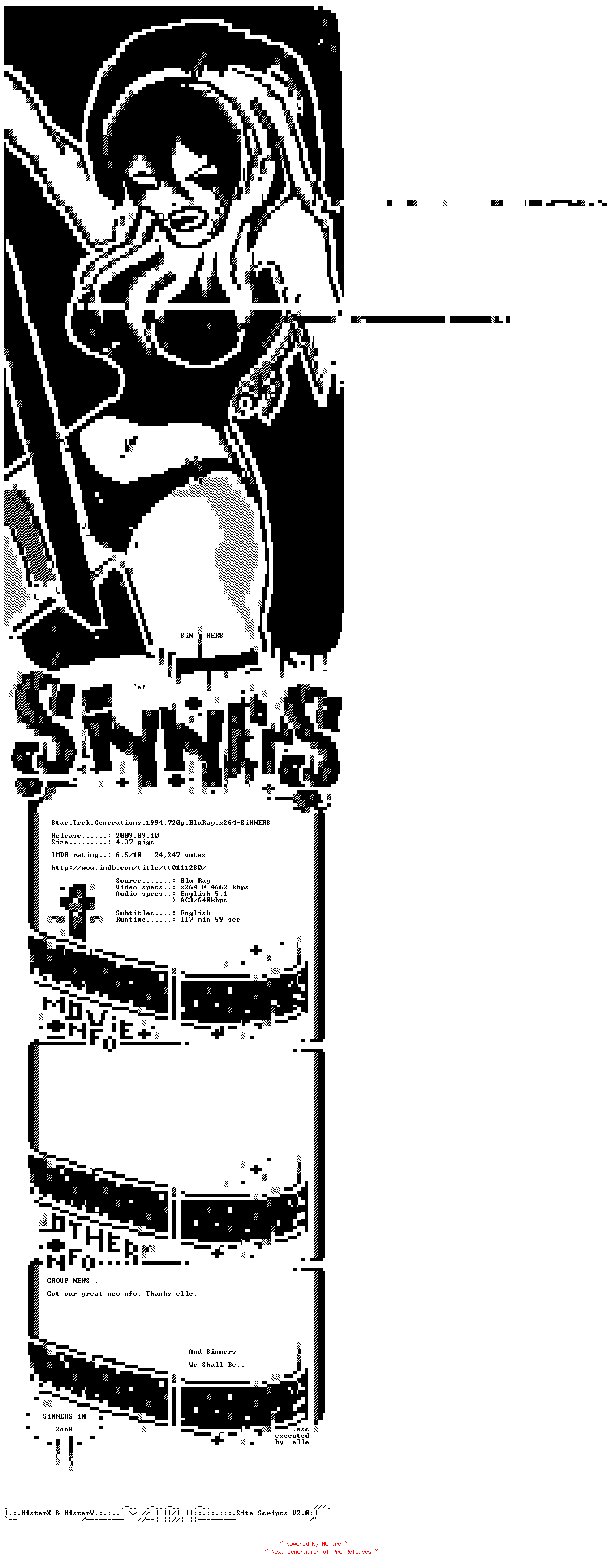 NFO for the release Star.Trek.Generations.1994.720p.BluRay.x264-SiNNERS by SiNNERS