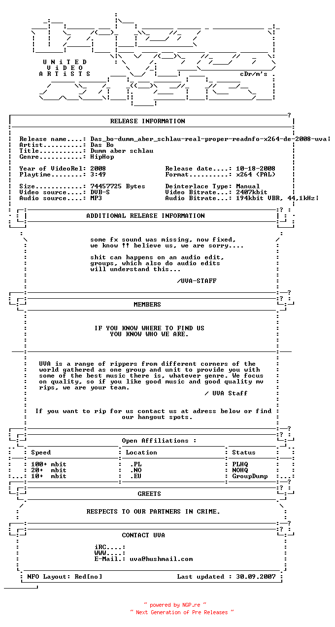 NFO for the release Das_bo-dumm_aber_schlau-repack-real-proper-x264-de-2008-uva by uva