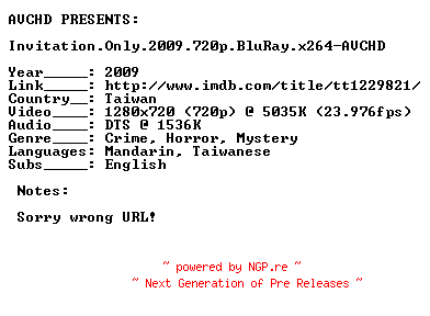 NFO for the release Invitation.Only.2009.720p.NFO.FIX.BluRay.x264-AVCHD by AVCHD