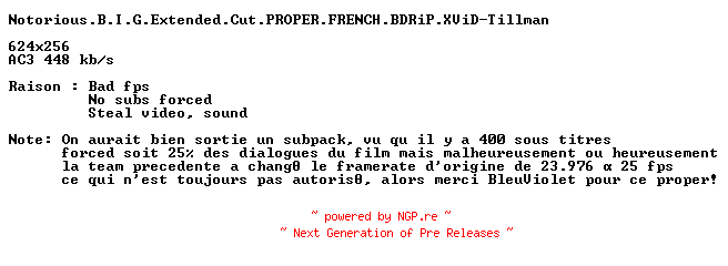 NFO for the release Notorious.B.I.G.Extended.Cut.PROPER.FRENCH.BDRiP.XViD-Tillman by Tillman