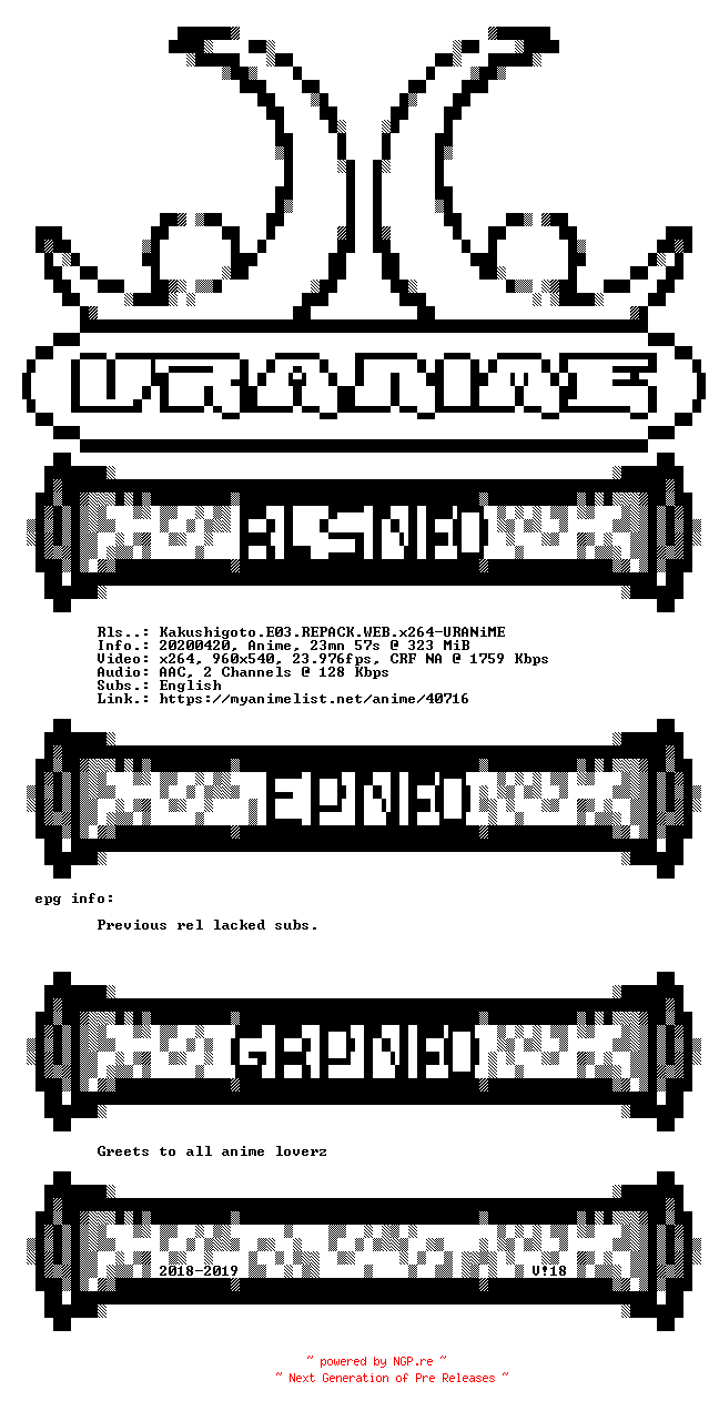NFO for the release Kakushigoto.E03.REPACK.WEB.x264-URANiME by URANiME