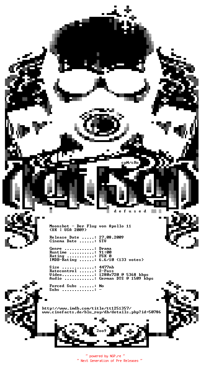 NFO for the release Moonshot.Der.Flug.von.Apollo.11.German.720p.BluRay.x264-DEFUSED by DEFUSED
