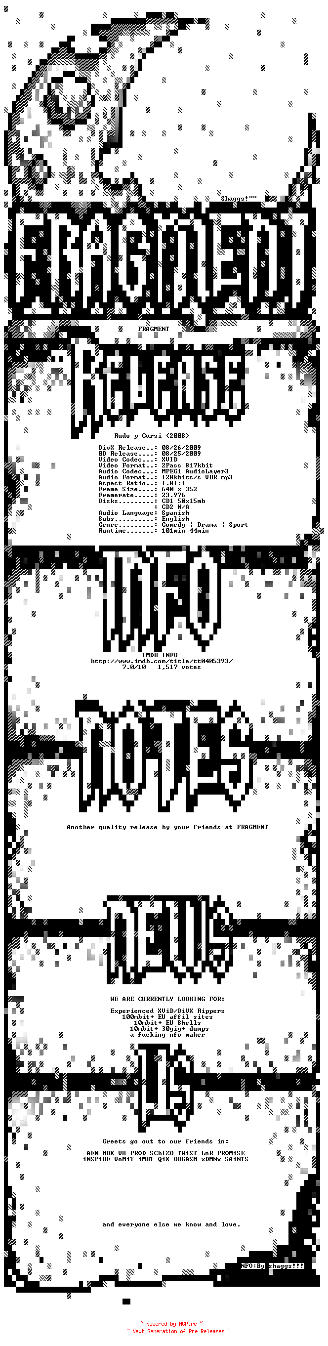 NFO for the release Rudo.y.Cursi.2008.BDRip.XviD-FRAGMENT by FRAGMENT