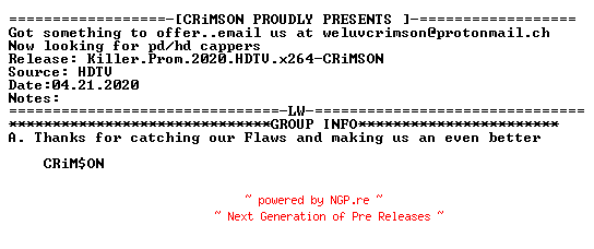 NFO for the release Killer.Prom.2020.HDTV.x264-CRiMSON by CRiMSON