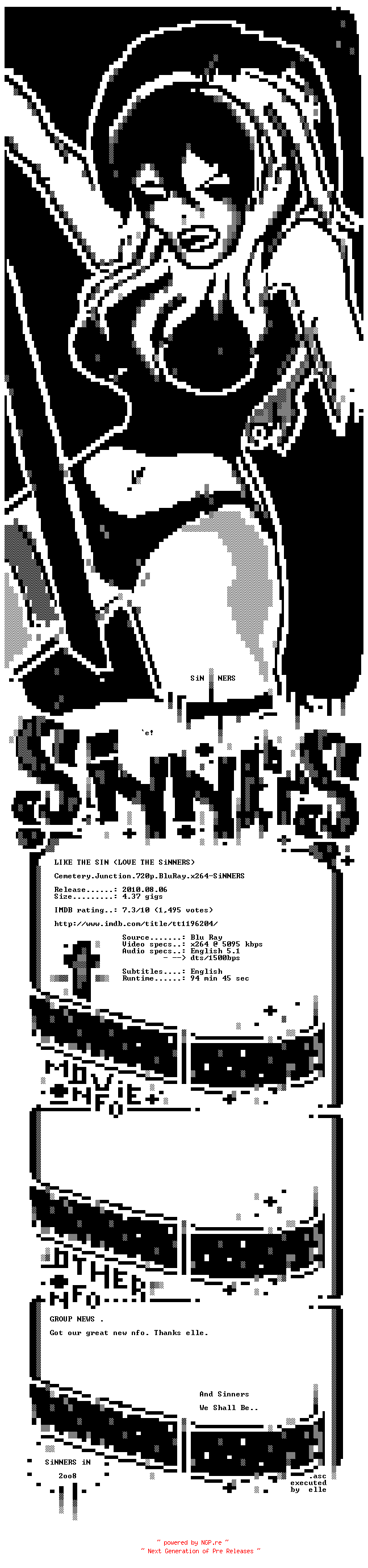 NFO for the release Cemetery.Junction.2010.720p.BluRay.x264-SiNNERS by SiNNERS