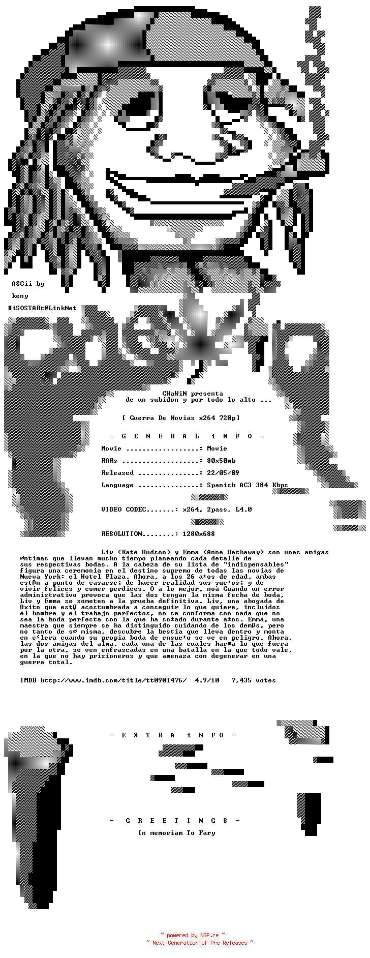 NFO for the release Guerra.De.Novias.2009.720p.SPANiSH.BluRay.x264-CHaWiN by CHaWiN