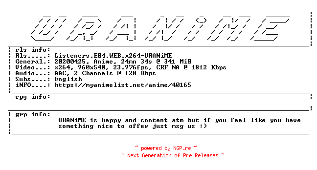 NFO for the release Listeners.E04.WEB.x264-URANiME by URANiME