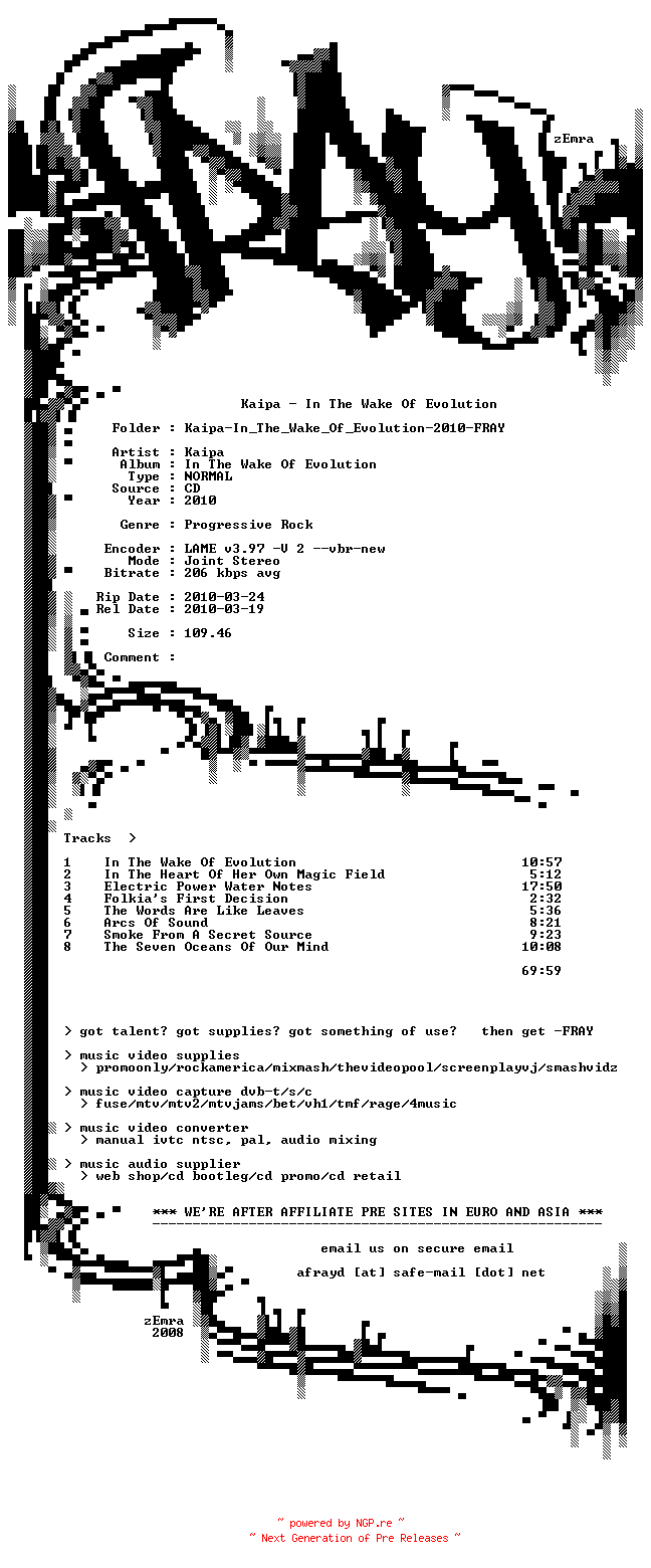 NFO for the release Kaipa-In_The_Wake_Of_Evolution-2010-FRAY by FRAY