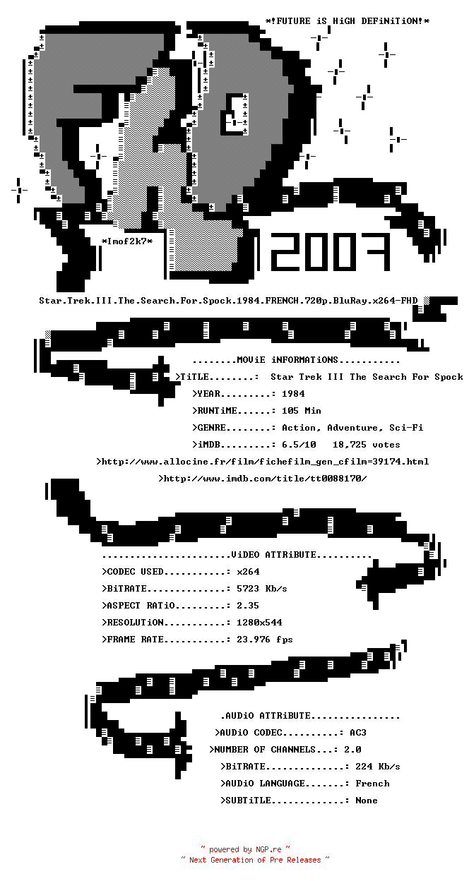 NFO for the release Star.Trek.III.The.Search.For.Spock.1984.FRENCH.720p.BluRay.x264-FHD by FHD