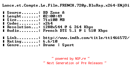 NFO for the release Lance.et.Compte.Le.Film.FRENCH.720p.BluRay.x264-ENjOi by ENjOi