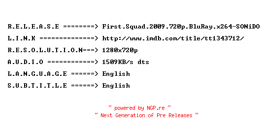 NFO for the release First.Squad.2009.720p.BluRay.x264-SONiDO by SONiDO