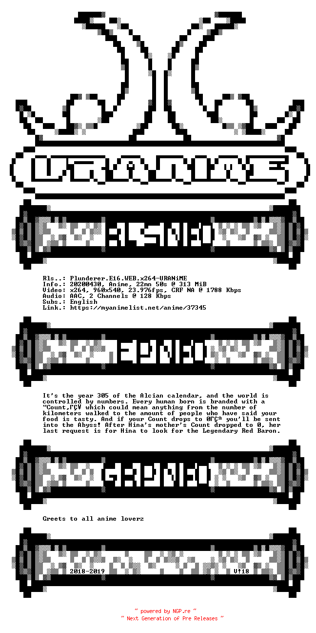 NFO for the release Plunderer.E16.WEB.x264-URANiME by URANiME