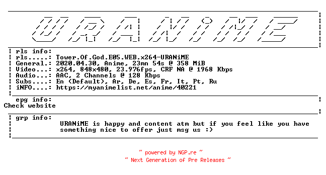 NFO for the release Tower.Of.God.E05.WEB.x264-URANiME by URANiME