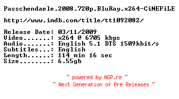 NFO for the release Passchendaele.2008.720p.BluRay.x264-CiNEFiLE by CiNEFiLE