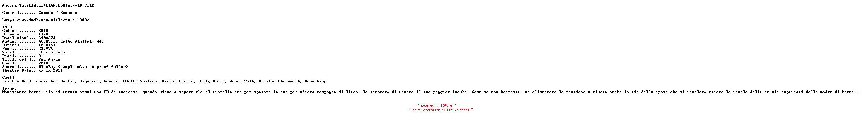 NFO for the release Ancora.Tu.2010.iTALiAN.BDRip.XviD-STiX by STiX
