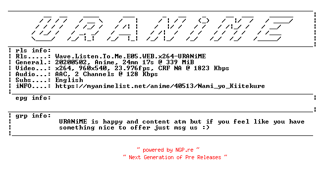 NFO for the release Wave.Listen.To.Me.E05.WEB.x264-URANiME by URANiME