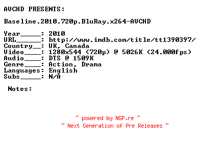 NFO for the release Baseline.2010.720p.BluRay.x264-AVCHD by AVCHD