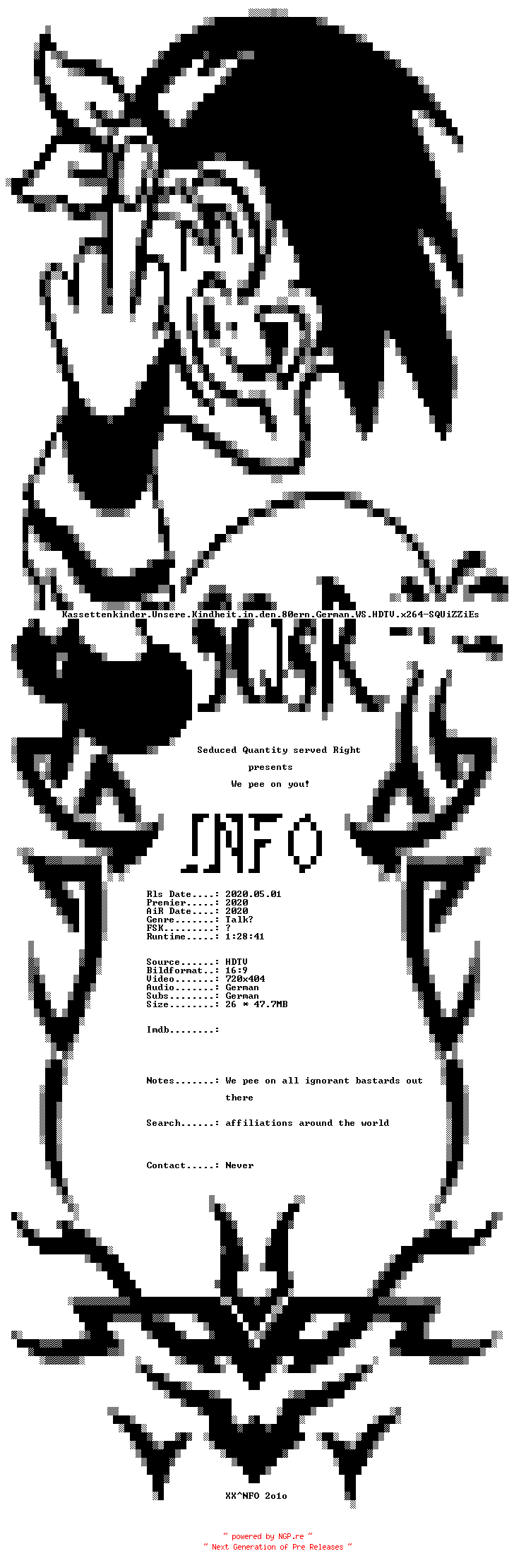 NFO for the release Kassettenkinder.Unsere.Kindheit.in.den.80ern.German.WS.HDTV.x264-SQUiZZiEs by SQUiZZiEs