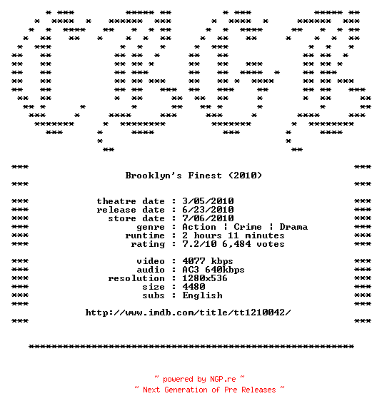 NFO for the release Brooklyns.Finest.720p.Bluray.x264-CBGB by CBGB