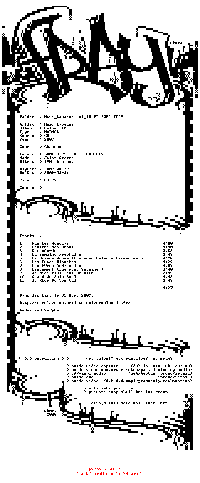 NFO for the release Marc_Lavoine-Vol_10-FR-2009-FRAY by FRAY