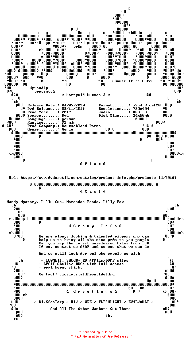 NFO for the release Hartgeld.Nutten.2.German.XXX.DVDRip.x264-CiCXXX by CiCXXX