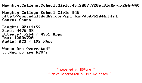 NFO for the release Naughty.College.School.Girls.45.2007.720p.BluRay.x264-WAO by WAO