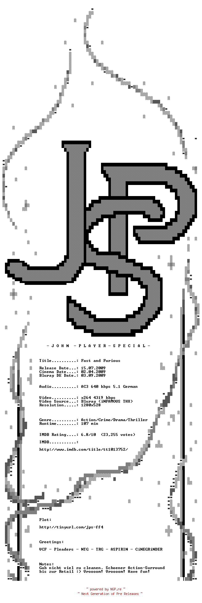 NFO for the release Fast.and.Furious.Neues.Modell.Originalteile.2009.German.AC3.Dubbed.720p.BluRay.x264-JPS by JPS