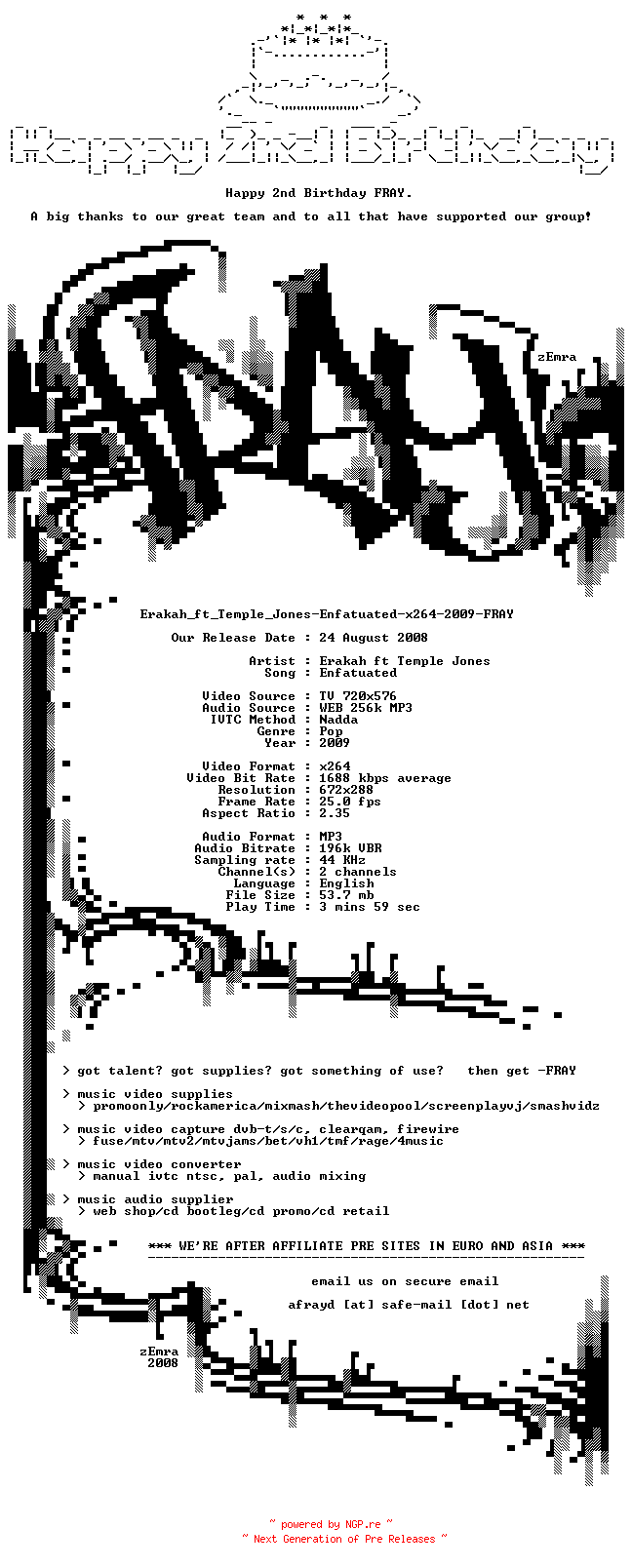 NFO for the release Erakah_ft_Temple_Jones-Enfatuated-x264-2009-FRAY by FRAY