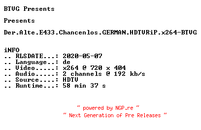 NFO for the release Der.Alte.E433.Chancenlos.GERMAN.HDTVRiP.x264-BTVG by BTVG