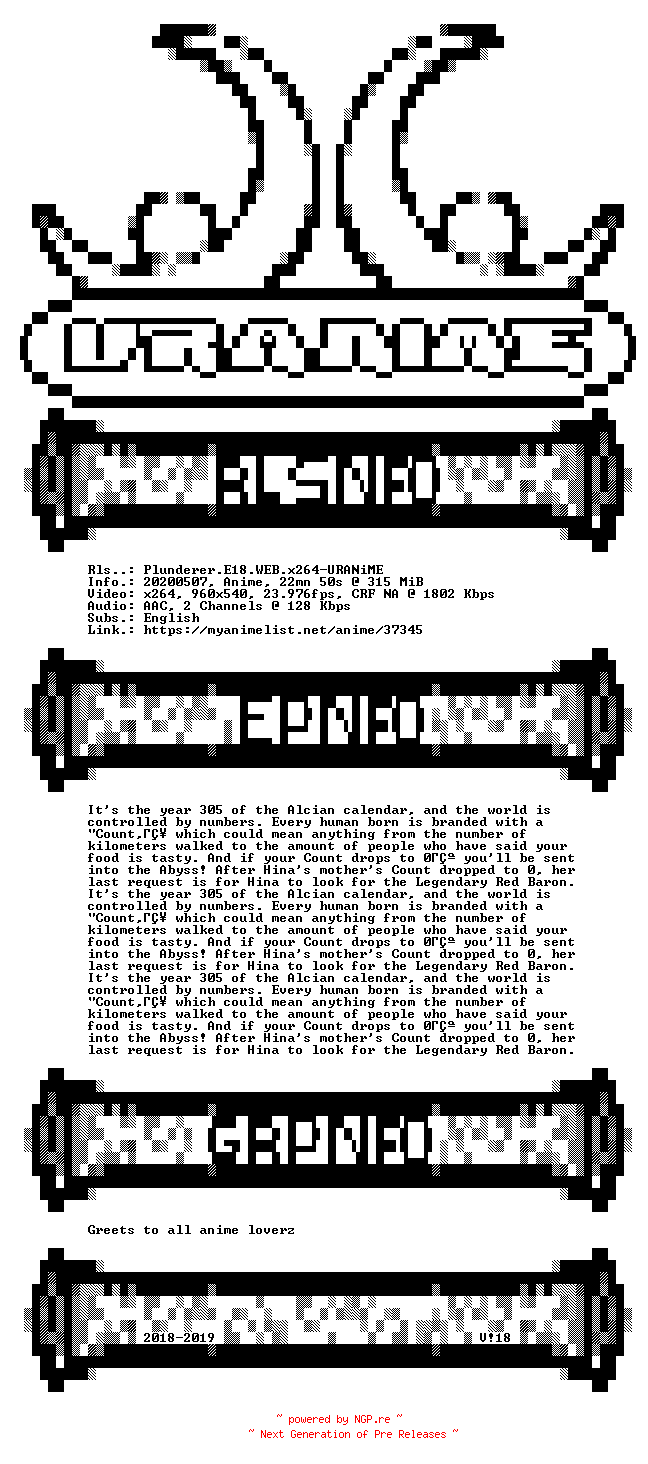 NFO for the release Plunderer.E18.WEB.x264-URANiME by URANiME
