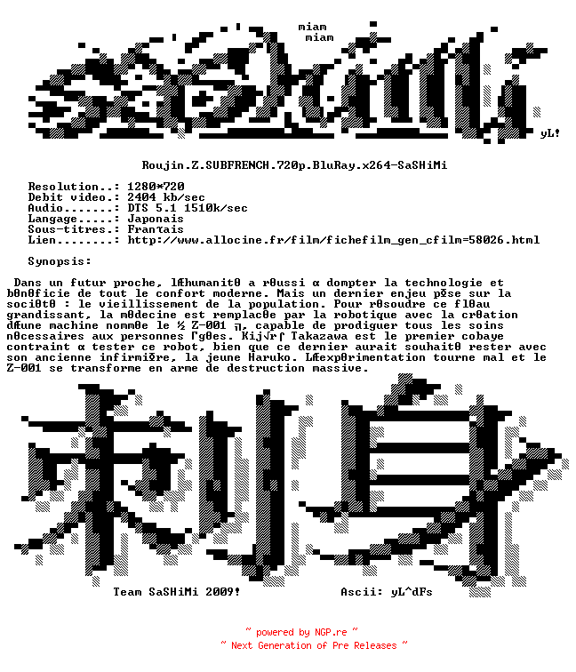 NFO for the release Roujin.Z.SUBFRENCH.720p.BluRay.x264-SaSHiMi by SaSHiMi