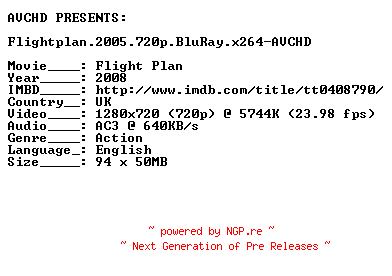 NFO for the release Flightplan.2005.720p.BluRay.x264-AVCHD by AVCHD