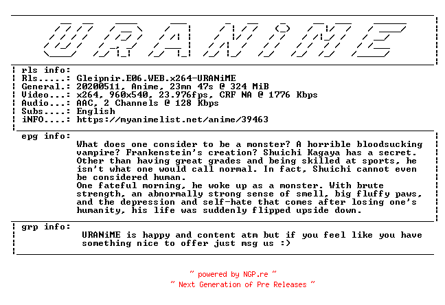 NFO for the release Gleipnir.E06.WEB.x264-URANiME by URANiME