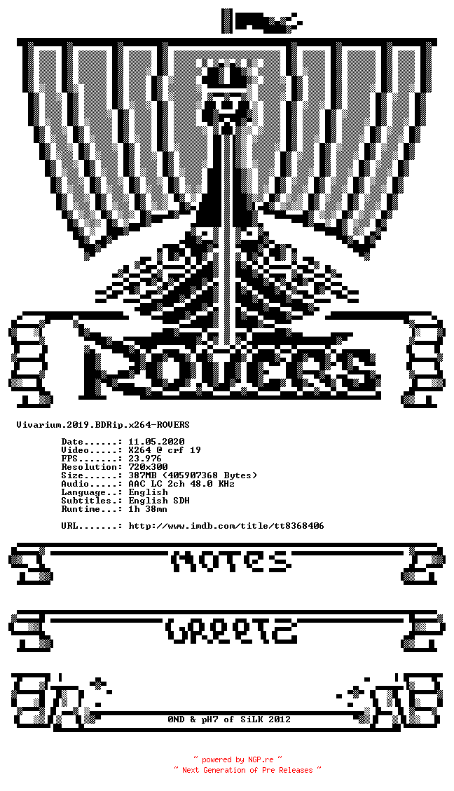 NFO for the release Vivarium.2019.BDRip.x264-ROVERS by ROVERS