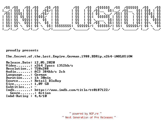 NFO for the release The.Secret.of.the.Lost.Empire.German.1988.BDRip.x264-iNKLUSiON by iNKLUSiON