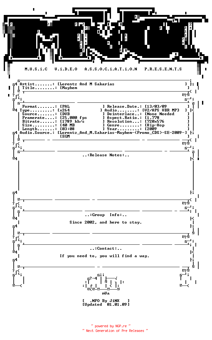 NFO for the release Lorentz_and_m_sakarias-mayhem-x264-se-2009-mVa by mVa