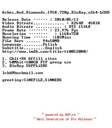 NFO for the release Ashes.And.Diamonds.1958.720p.BluRay.x264-LCHD by LCHD
