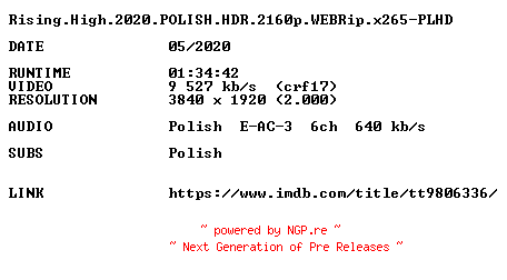 NFO for the release Rising.High.2020.POLISH.HDR.2160p.WEBRip.x265-PLHD by PLHD