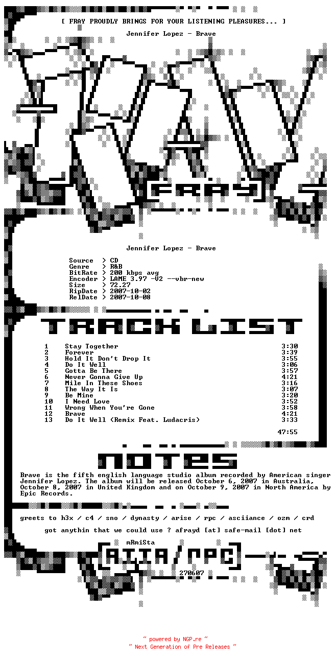 NFO for the release Jennifer_Lopez-Brave-2007-FRAY by FRAY