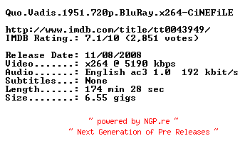 NFO for the release Quo.Vadis.1951.720p.BluRay.x264-CiNEFiLE by CiNEFiLE