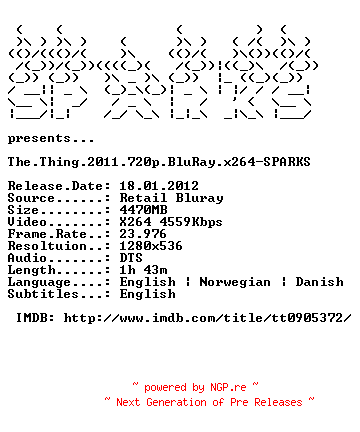 NFO for the release The.Thing.2011.720p.BluRay.x264-SPARKS by SPARKS
