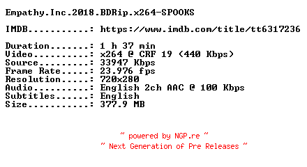 NFO for the release Empathy.Inc.2018.BDRip.x264-SPOOKS by SPOOKS