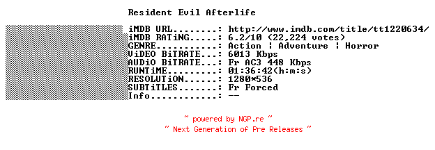 NFO for the release Resident.Evil.Afterlife.2010.FRENCH.720p.BluRay.x264-THENiGHTMAREiNHD by THENiGHTMAREiNHD