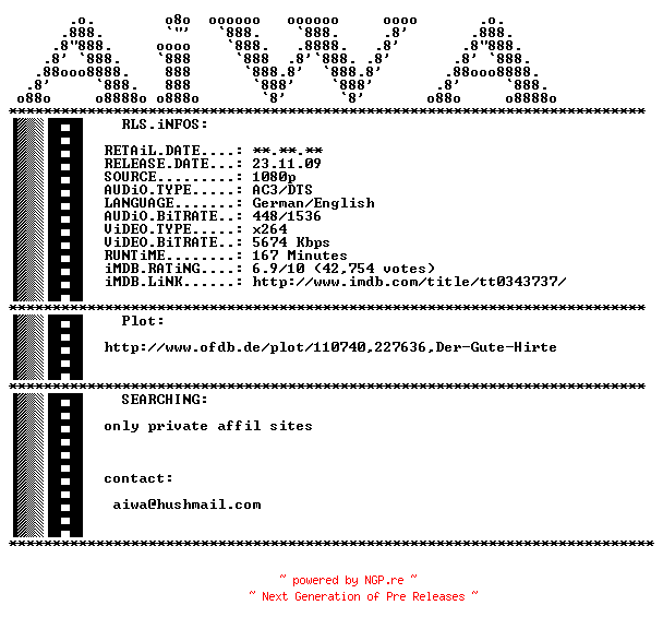NFO for the release Der.gute.Hirte.German.2006.AC3D.720p.BluRay.x264-AiWA by AiWA