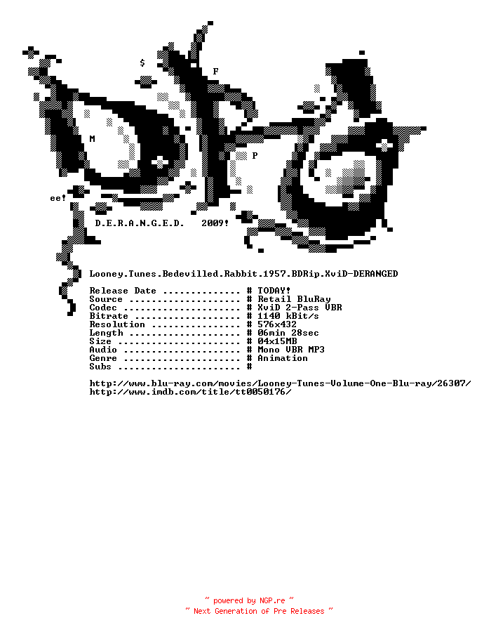 NFO for the release Looney.Tunes.Bill.of.Hare.1962.BDRip.XviD-DERANGED by DERANGED